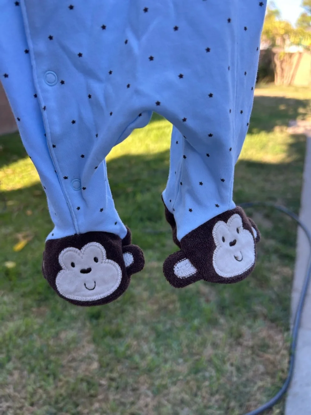 Little Me Light Blue Monkey Footed One-Piece Pajamas